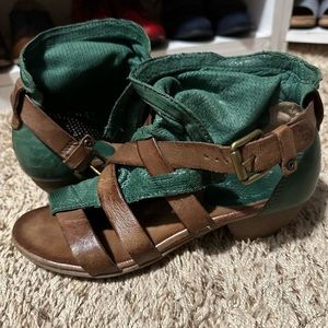 Miz Mooz Hunter Green and Tan Sandals